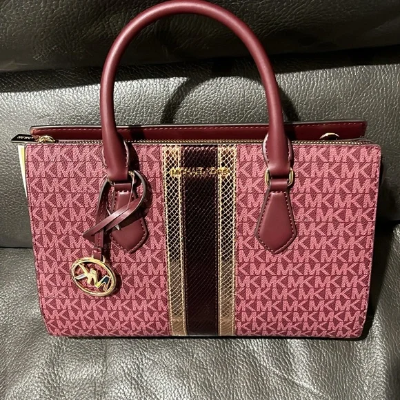 Michael Kors Burgundy and Gold Satchel - Picture 1 of 13